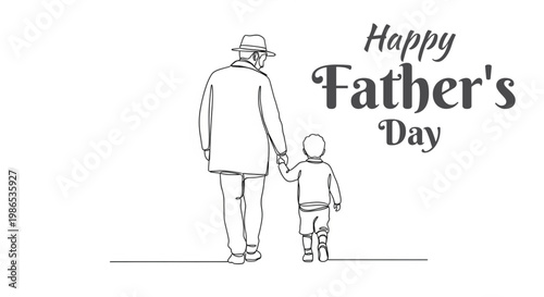 Father's day sketch a father and son walking together