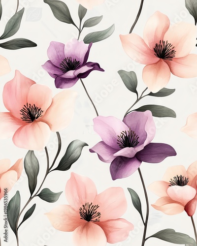 A Seamless Pattern A beautiful floral pattern featuring pink and purple flowers on a soft background.