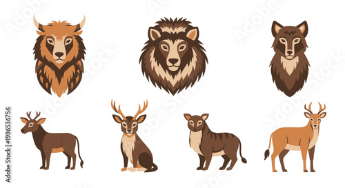 Collection of various wild animal heads.