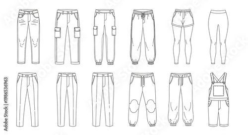 Collection of various pant styles.
