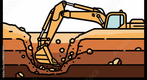 Heavy machinery excavator digging earth.