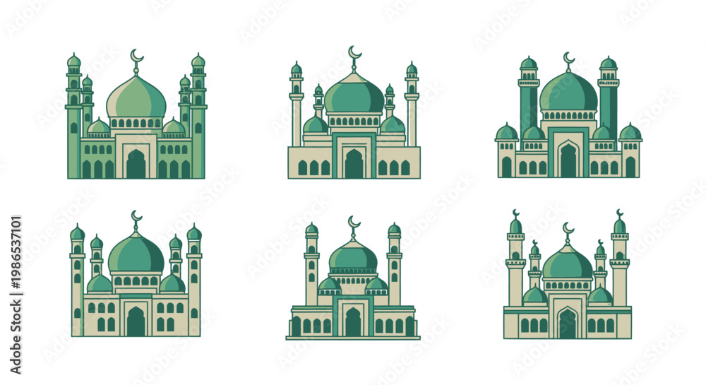 Fototapeta premium Green Mosque Buildings with Domes.