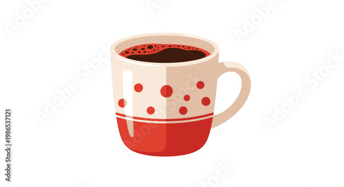 Red and white ceramic coffee mug.