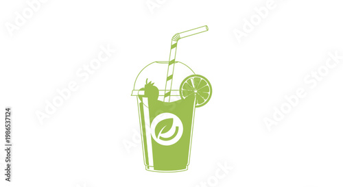 Refreshing green drink with straw.