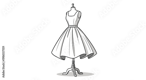 Classic white sleeveless dress with a full pleated skirt displayed on a vintage-style dressmaker mannequin stand.