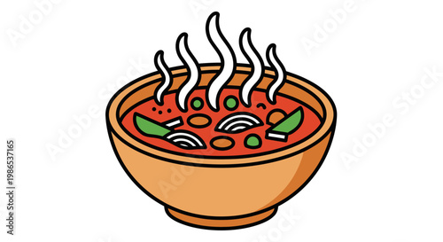 Steaming bowl of red soup.