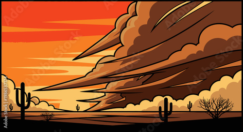 Cacti in desert landscape scene outdoors.