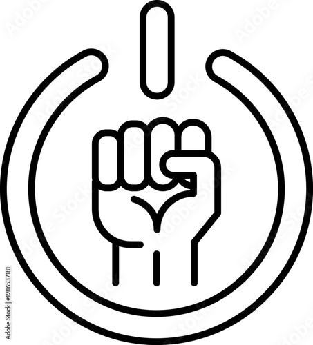 Power Button and Raised Fist Empowerment Line Icon