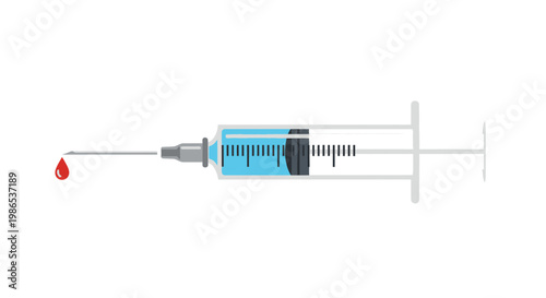 Syringe with needle and liquid dose.