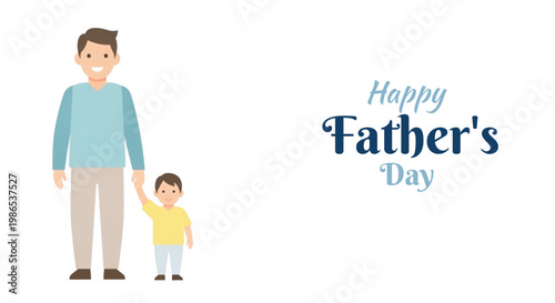 Happy father's day illustration father and son walking together