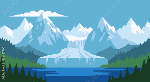 Large Iceberg Floating on Water Surface.