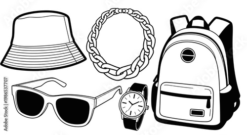 Collection of fashion accessories.