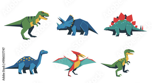 Colorful dinosaurs in various poses.