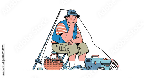Man sitting with fishing gear.