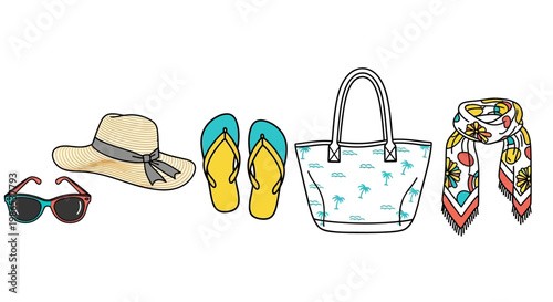Colorful summer beach accessories set.