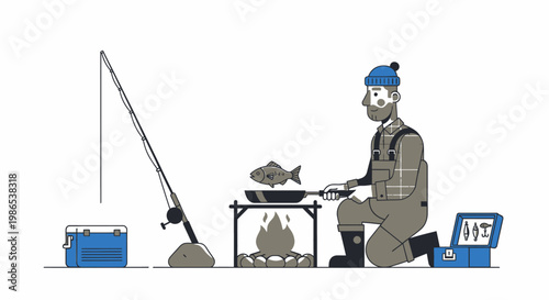 Man cooking fish on camping stove 1.