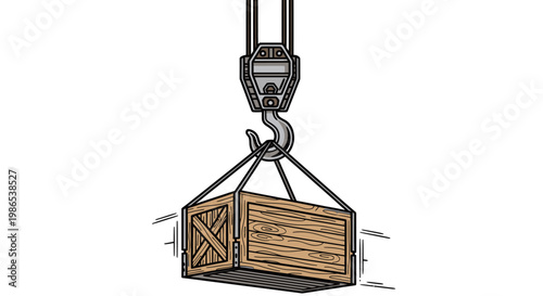 Wooden Crate Being Lifted by Hook.