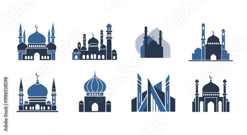 Mosques with various architectural designs.