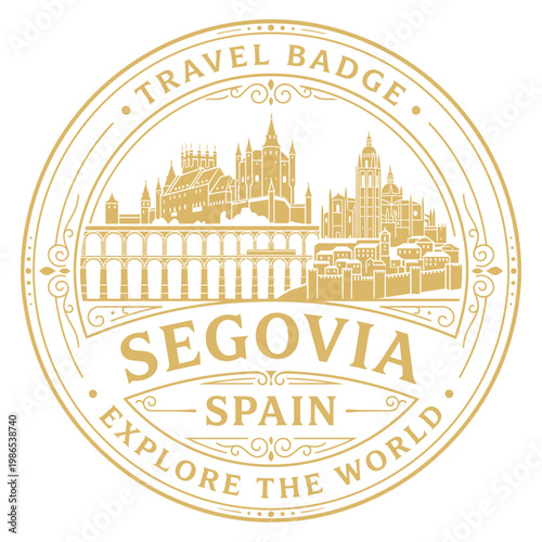 Vintage Segovia Spain travel seal with landmarks isolated on white background vector