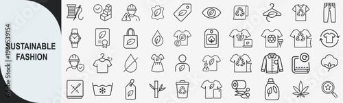 Sustainable fashion icons set, thin line vector icons for eco clothing