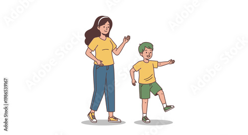 Woman and child in casual wear.