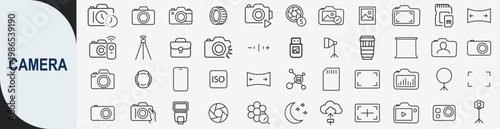 Camera icons set, thin line vector icons for photography and video