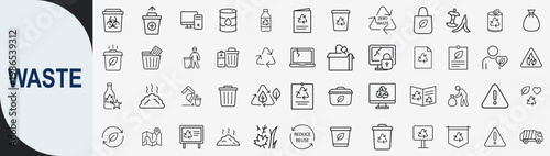 Waste Management and Recycling Line Icon Set for Ecology Concept