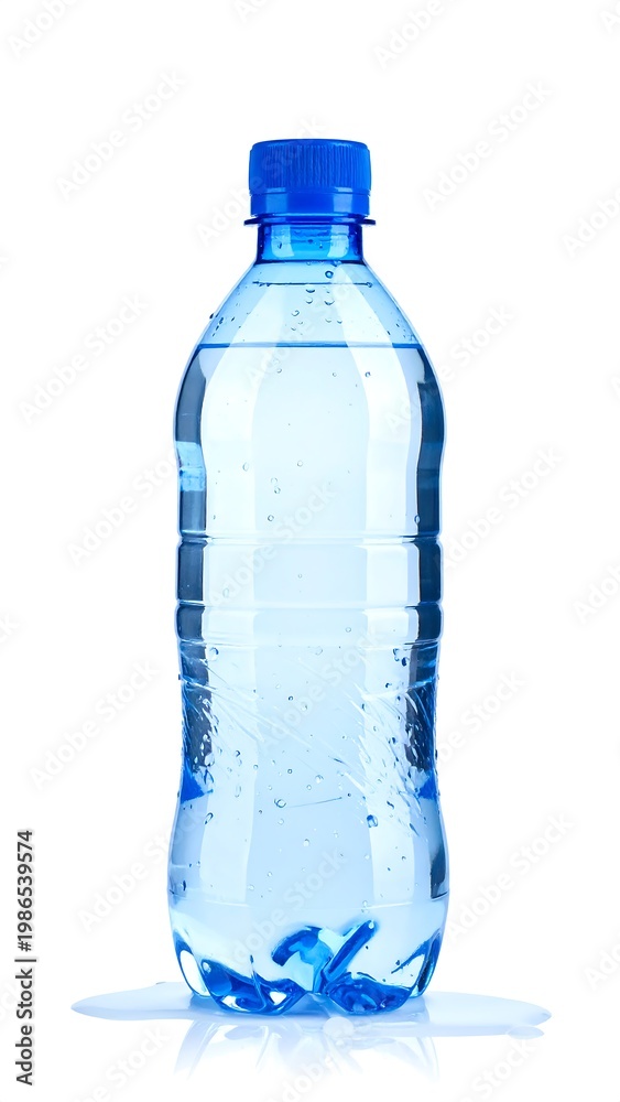 Naklejka premium A blue plastic water bottle on a white background