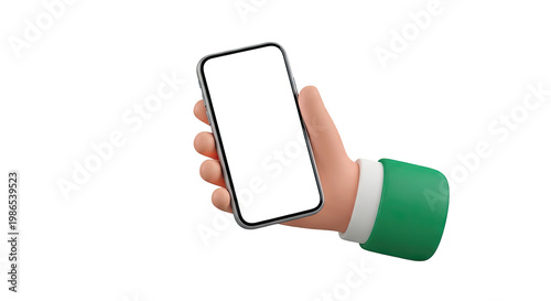 3D Cartoon Hand Holding Smartphone with Blank Screen