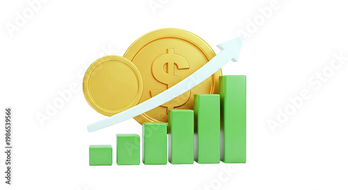Financial Growth: Golden Coins and Upward Bar Chart