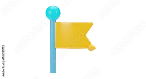 3D Cartoon Flag with Blue Pole and Yellow Flag