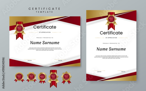 Photos Premium certificate template bundle featuring luxury gold gradients and deep red