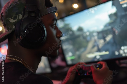 Young Gamer Immersed in Esports Competition with Controller
