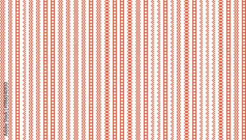 Bright red pixelated lines create an energetic modern geometric pattern with a lively digital appearance