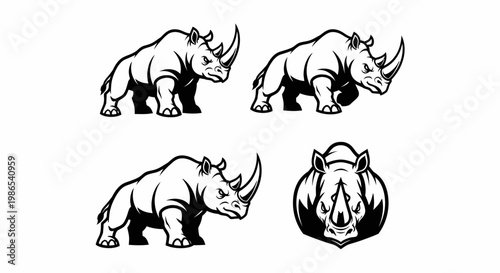 Monochrome Rhinoceros Illustrations - A Collection of Powerful Wildlife Images.