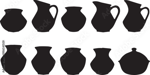 Silhouettes of various ceramic pitchers and vases on a white background pottery
