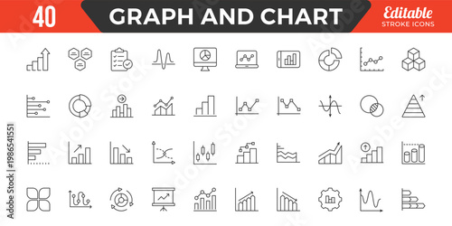 Growing bar graph icon set. Business graphs and charts icons. Contains such icons as finance report, Data, income growth, economy,
statistics, infographic, down or up arrow, and more. Editable Stroke.