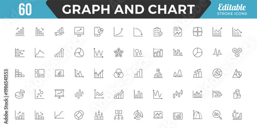 Growing bar graph icon set. Business graphs and charts icons. Contains such icons as finance report, Data, income growth, economy,
statistics, infographic, down or up arrow, and more. Editable Stroke.