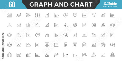 Growing bar graph icon set. Business graphs and charts icons. Contains such icons as finance report, Data, income growth, economy,
statistics, infographic, down or up arrow, and more. Editable Stroke.