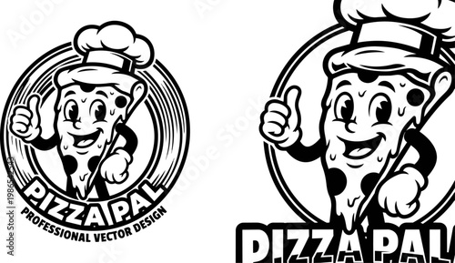 Pizza chef cartoon mascot logo.