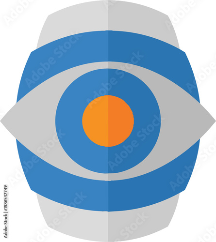 Abstract Eye Icon with Blue Rings and Orange Pupil.