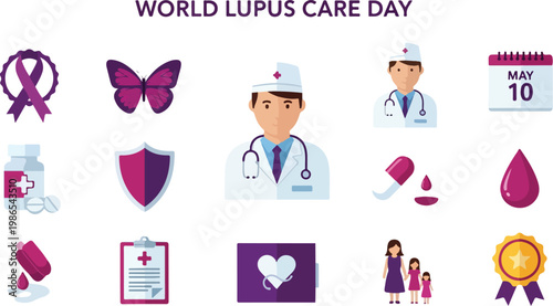 World Lupus Care Day vector icons and illustrations celebrating awareness and support