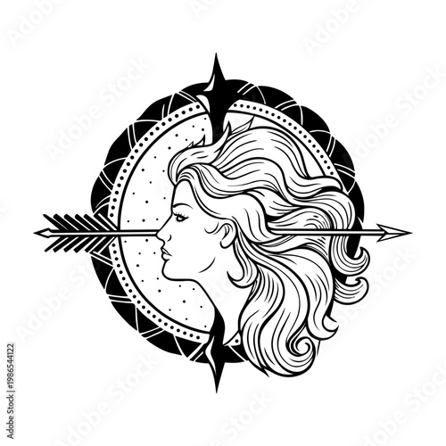 Glyph style illustration representing sagittarius archer