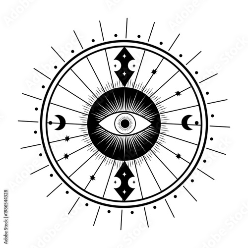 Glyph style illustration depicting cosmic eye