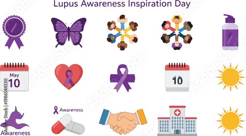 Lupus Awareness Day vector icons set for support and education