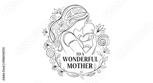 Mother's Day, wonderful mother, loving mom, greeting card, floral vector illustration