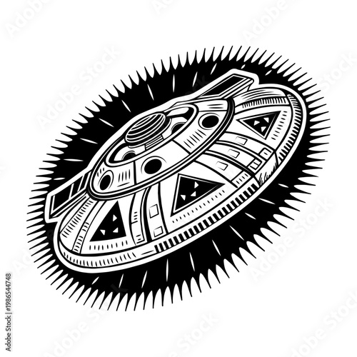 Sketchy style illustration of galactic saucer