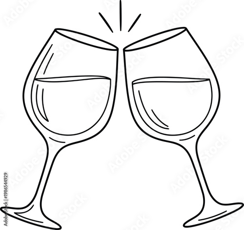 Two wine glasses clinking together in celebration