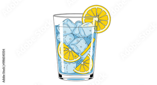 Glass with ice and lemon slices.