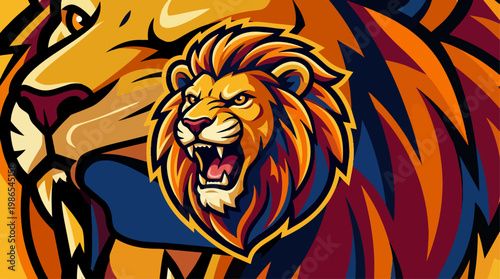 Roaring Lion Head Illustration in Vibrant Colors.
